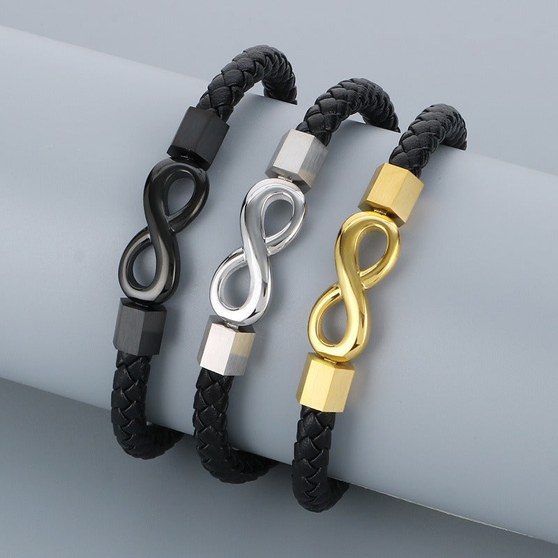 Simbolo dell'infinito, cinturino in pelle intrecciata, chiusura magnetica in acciaio al titanio per uomo KB182678-JR