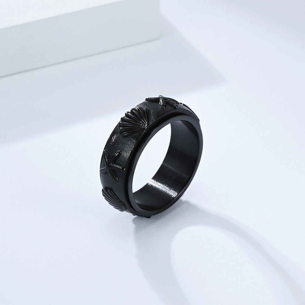 Kemstone Men’s Titanium Steel Spinner Ring – Ocean Shell Starfish K-R1064