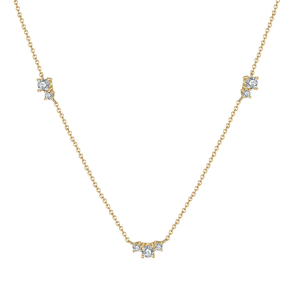 Kemstone S925 Sterling Silver Triple Layer CZ Necklace for Women – Dainty Layered Clavicle Chain, Silver & Gold A4-APN20
