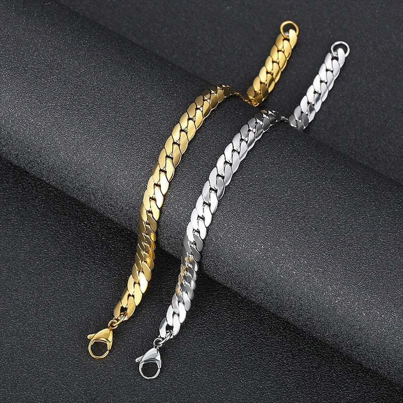 Kemstone Men's Stainless Steel Flat NK Chain Bracelet - Modern Minimalist Unisex Jewelry for Daily Wear & Gift KB138281-Z