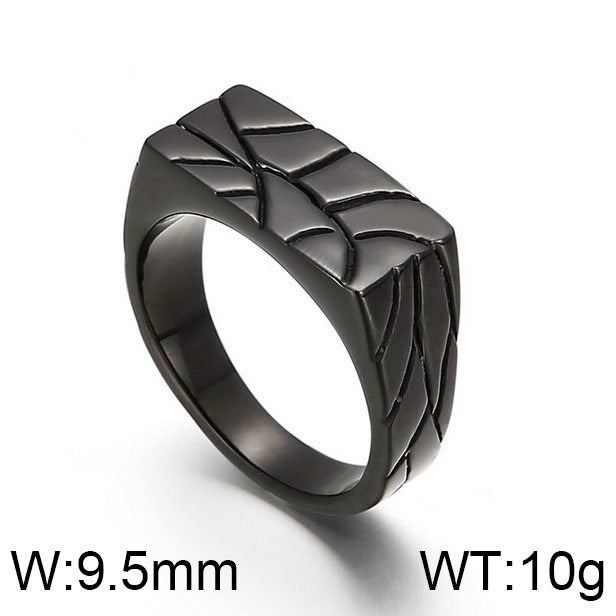 Kemstone Cracked Texture Geometric Stainless Steel Ring β Statement Gothic Jewelry | KR45394-K