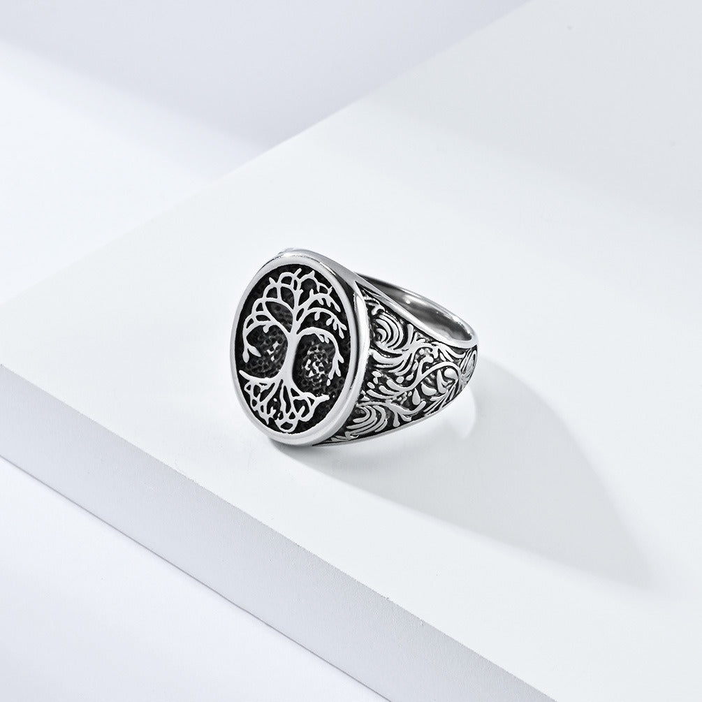 Kemstone Titanium Steel Tree of Life Ring for Men – Vintage Statement Jewelry K-R798