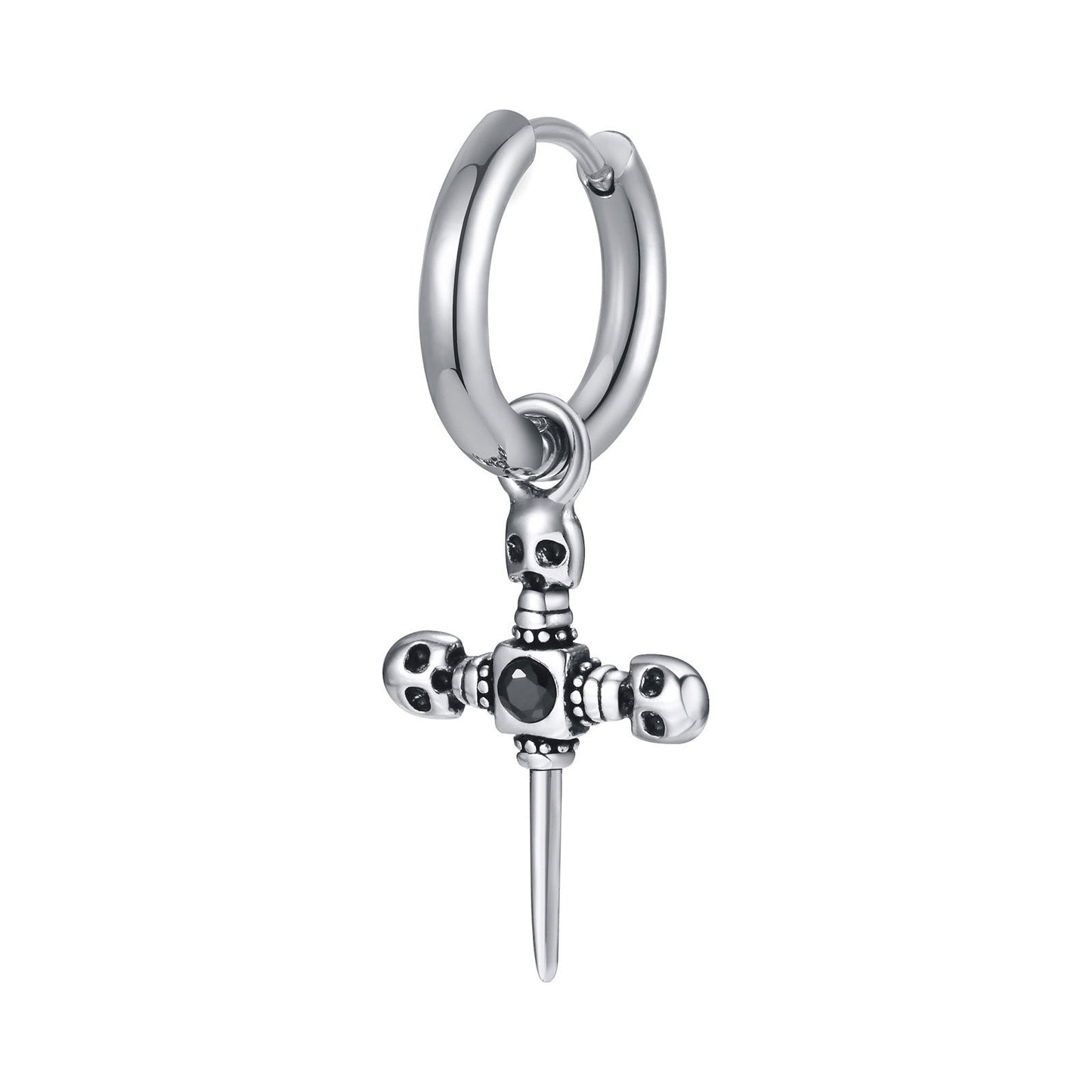 Men's Gothic Cross Hoop Earring – Stainless Steel Sword & Spear Designs ED-684