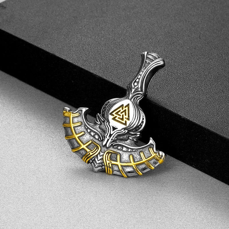 Kemstone Viking Axe Pendant – Norse Rune Engraved Stainless Steel Necklace for Men KP130641