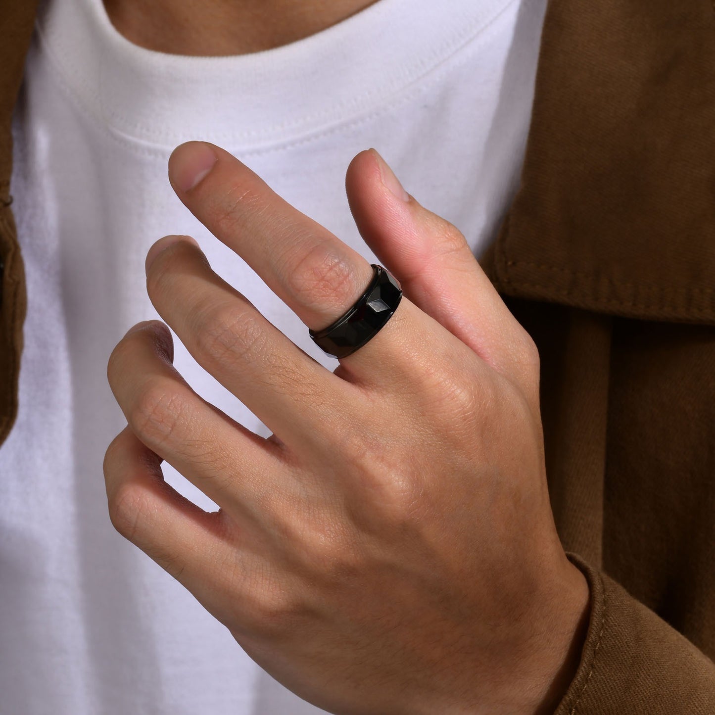 Kemstone Tungsten Steel Ring for Men – Matte Black & Gold Contrast Durable Minimalist Band TCR-043