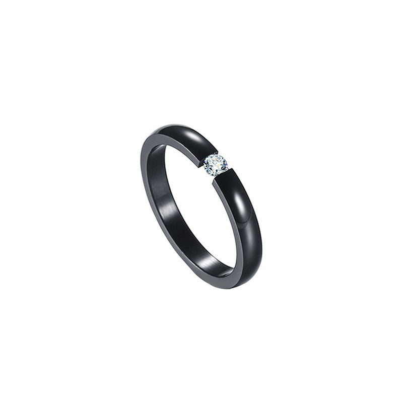 Titan Steel Rune Band – Gothic Minimalist Ring with Inset Zircon R-023