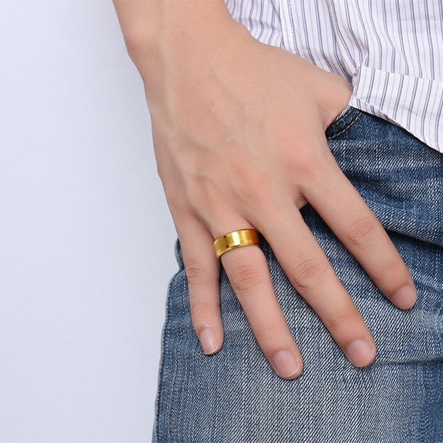 8mm Brushed Gold Tungsten Ring for Men | Heavy Duty IP Plating TCR-040