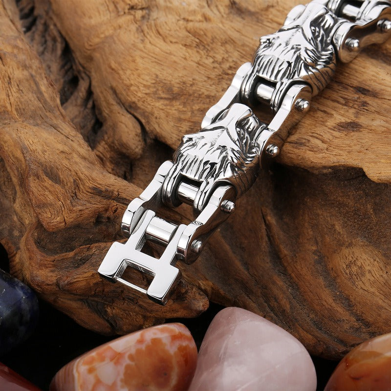 Kemstone Bold Lion Head Titanium Steel Motorcycle Chain Bracelet for Men KB153352