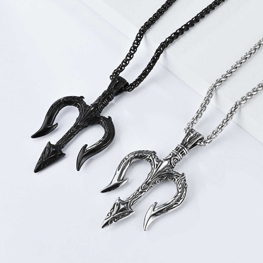 Poseidon's Trident Pendant – Norse Myth Inspired Stainless Steel Necklace K-PT552