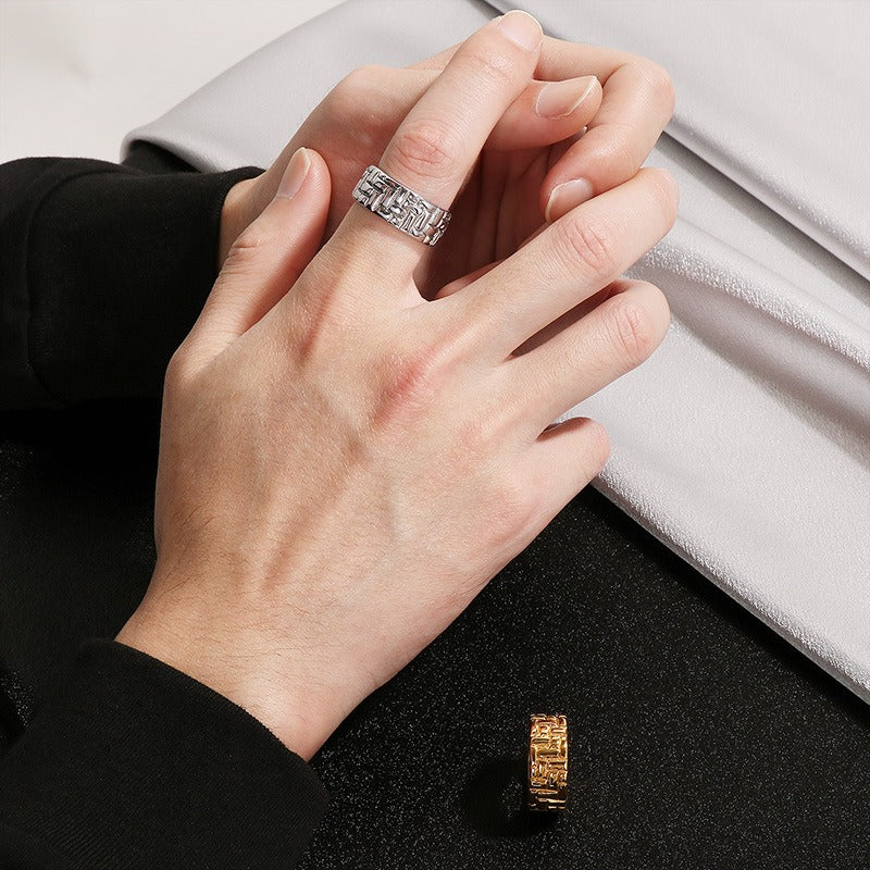Kemstone Stainless Steel Minimalist Ring – Geometric Circle Band for Men | Urban Gothic Streetwear Style KR107928-KJX