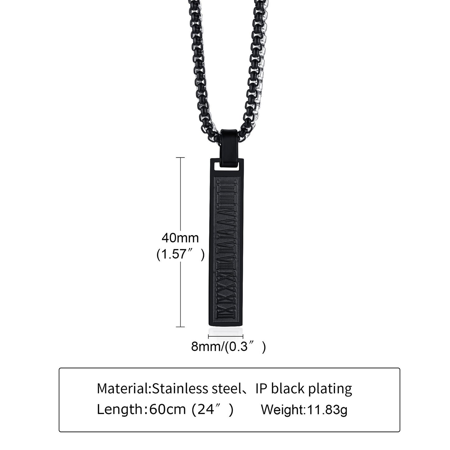 Collar con colgante de barra con números romanos Kemstone - Collar geométrico minimalista de acero inoxidable para hombre PN-1490