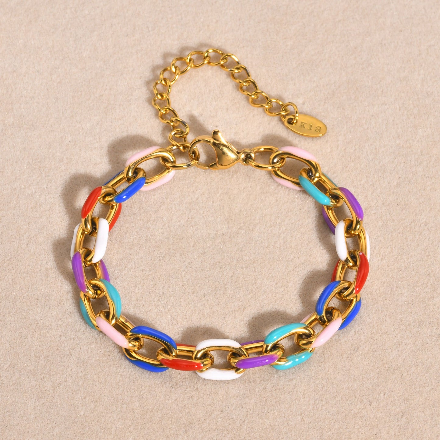 Pulsera Kemstone de acero inoxidable con cadena cubana de resina coloreada - Acabado en oro de 18 quilates, joyería de moda para mujer BR-1964