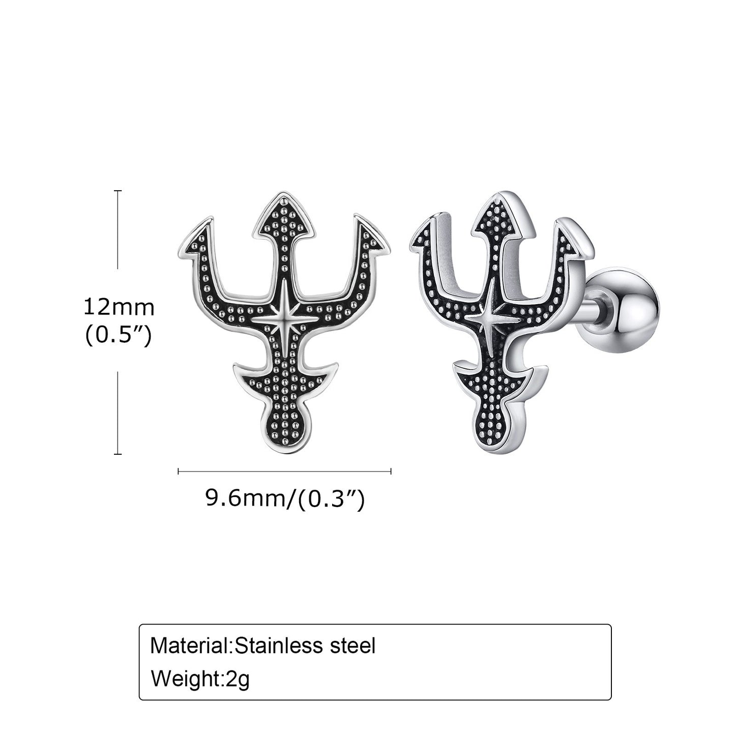 Kemstone Stainless Steel Trident Stud Earrings for Men - Hexagram Ear Studs, Durable Everyday Wear with Minimalist Edge 430S-1