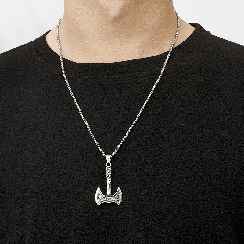 Kemstone Viking Axe & Raven Pendant – Norse Rune Titanium Steel Necklace for Men KP130627-TLX