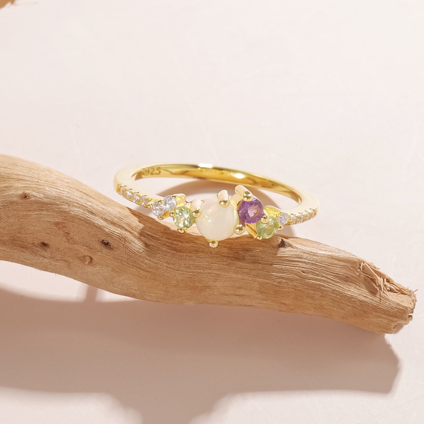 Kemstone Spring Bloom Ring – Natural Opal, Amethyst & Peridot, 18K Gold Vermeil on Sterling Silver T7-OL1124ROP