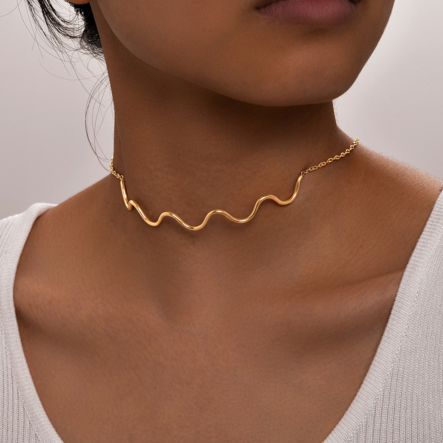 Wave Choker & Bracelet for Women – Stainless Steel Minimalist Street Jewelry | Gothic Nordic Vibe NC-1809
