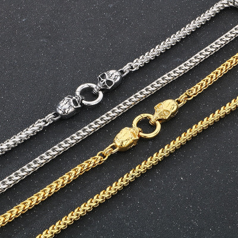 Kemstone Dragon & Skull Clasp Chain Necklace β 6mm Stainless Steel Viking Punk Style KN290995-Z