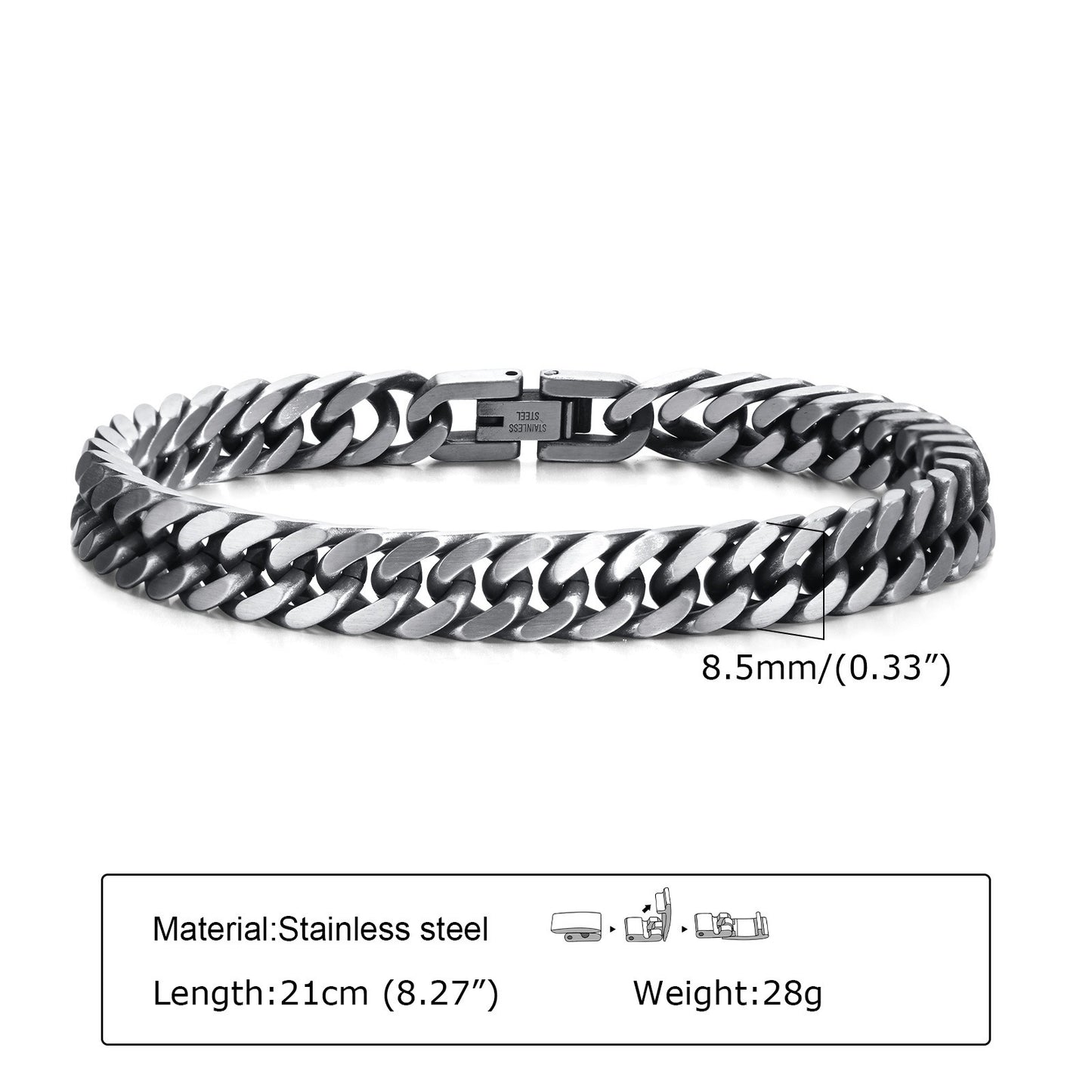 Kemstone Bold Cuban Link Stainless Steel Bracelet – Heavyweight Viking Style Chain for Men BR-475