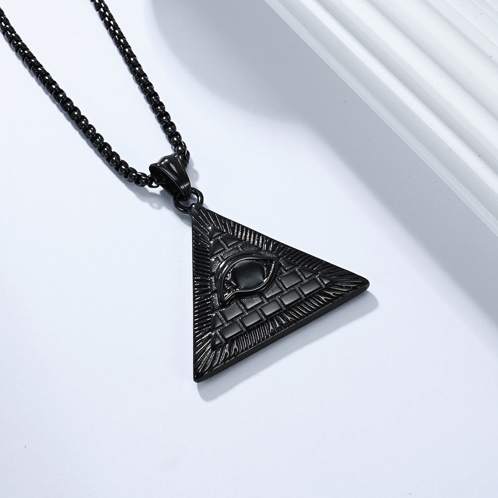 Kemstone Men’s Titanium Steel Pyramid Eye Necklace – Vintage Triangle Pendant K-PT660