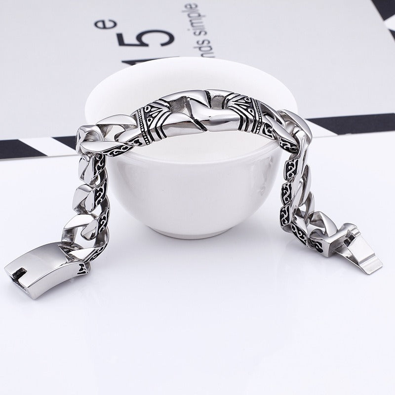 Kemstone Cast Ironwear Portrait Bracelet – Distressed Titanium Steel Gothic Men’s Chain KB104117
