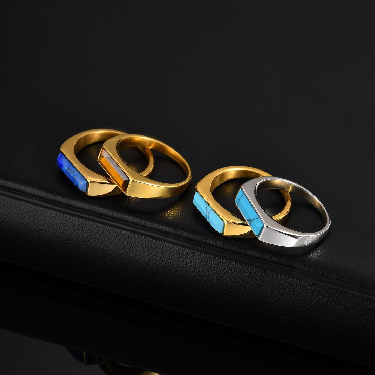 Kemstone Stainless Steel Stone Ring – Men’s Jewelry Turquoise Lapis Tiger Eye RC-712