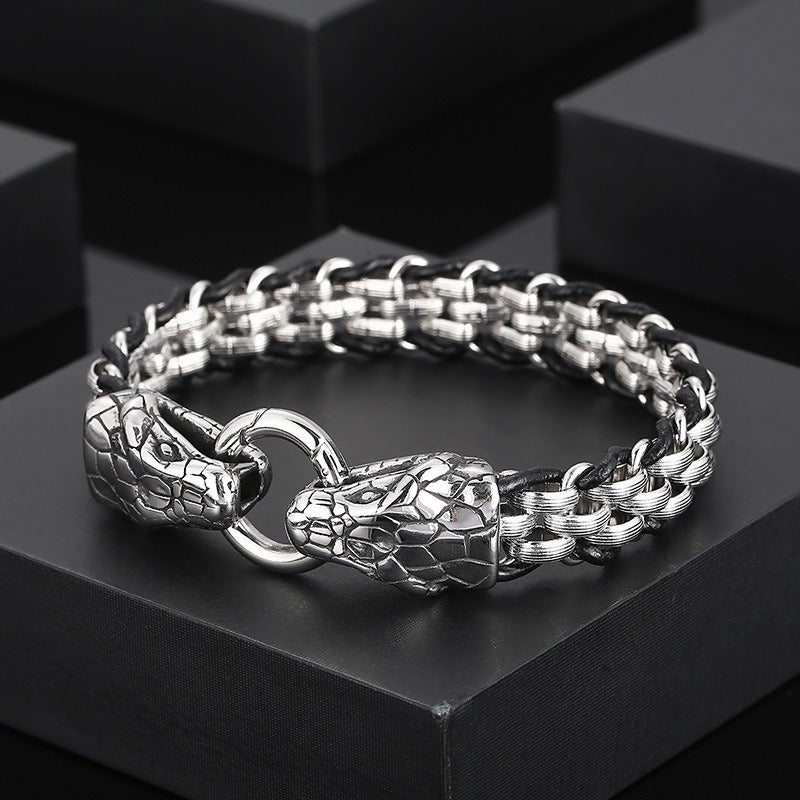 Kemstone Stainless Steel Wolf Design Ring Titanium Mesh Cuff Bracelet for Men - Punk Edge Charm Jewelry KB154970