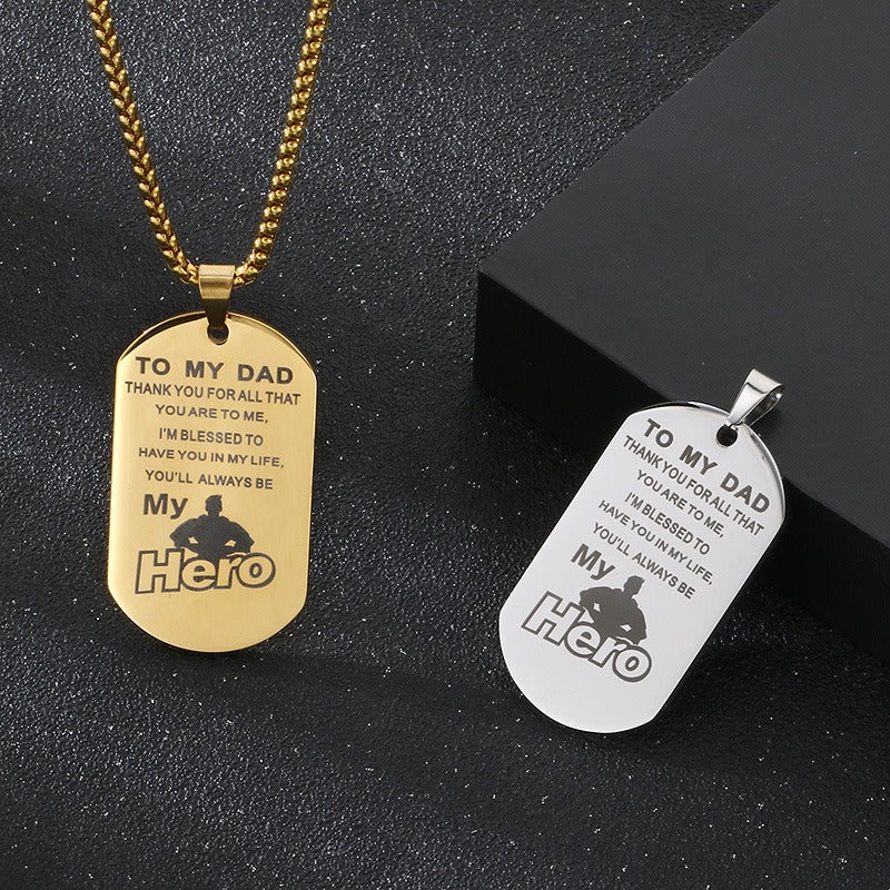 Kemstone Men’s Titanium Steel Necklace – “My Hero” Pendant KP100236-Z