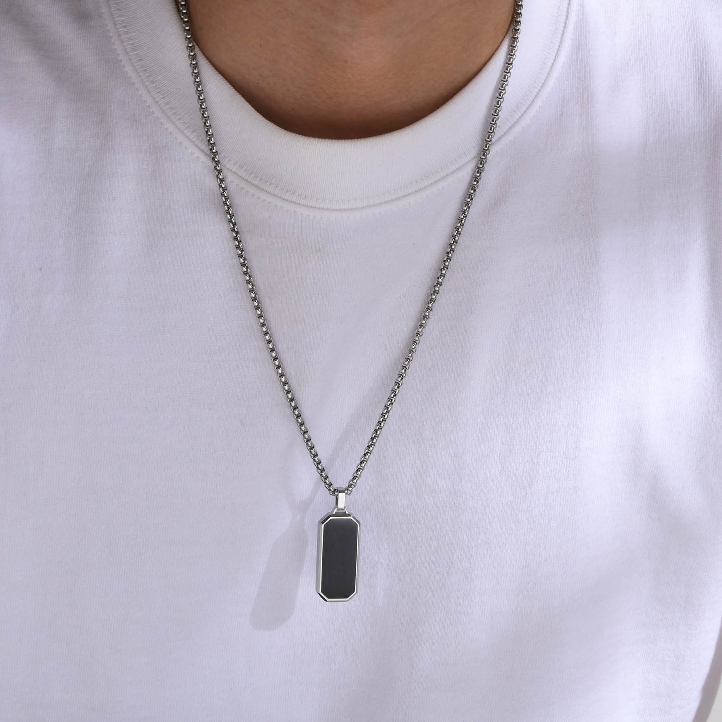 Men’s Stainless Steel Dog Tag Necklace – Geometric Minimalist Pendant PN-1858