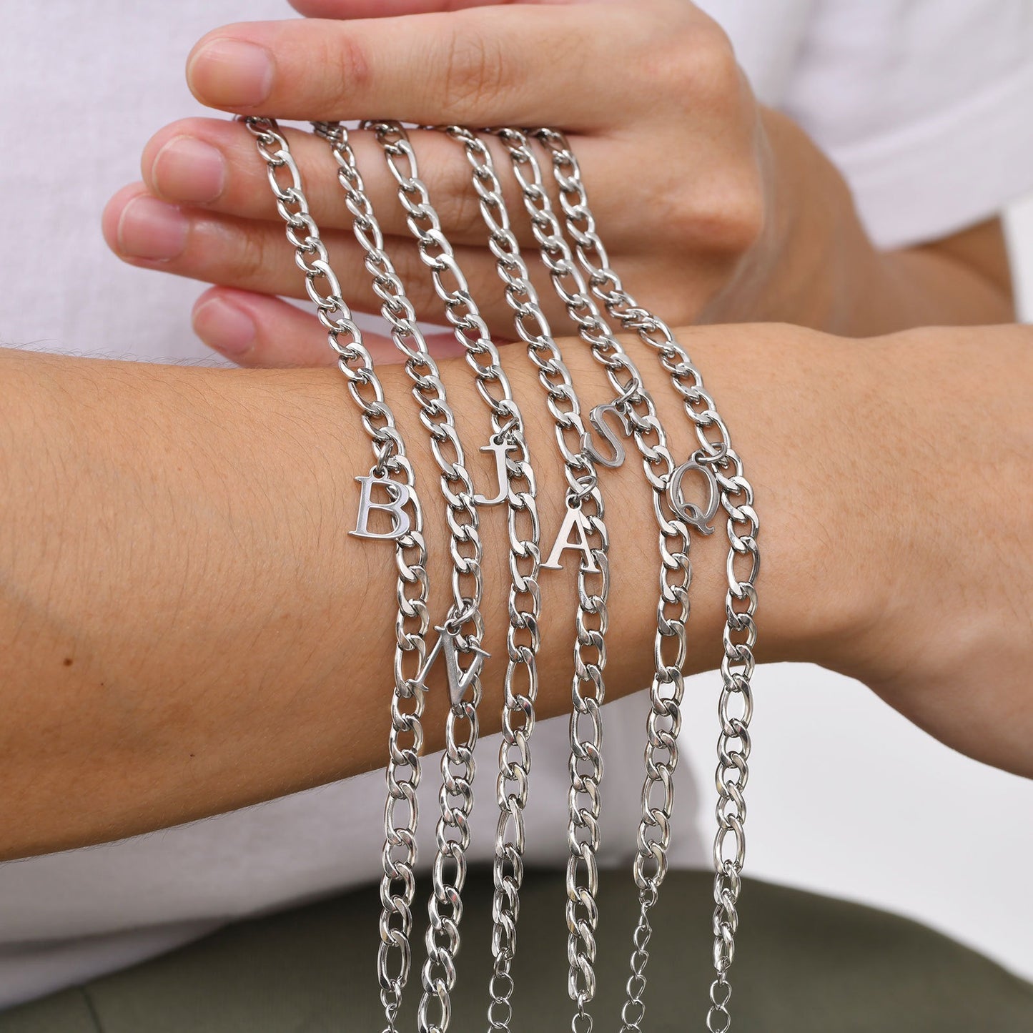 Kemstone Men's Stainless Steel 3:1 NK Chain Bracelet with Bold Alphabet Pendant - Durable Everyday Accessory for Casual to Formal Looks BR-2058