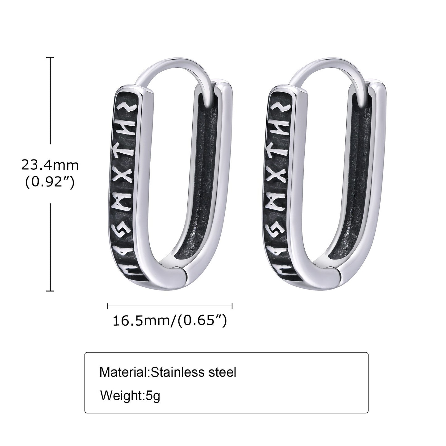 Viking Rune Stainless Steel Hoop Earrings – Nordic U-Shaped Retro Men’s Jewelry EH-521