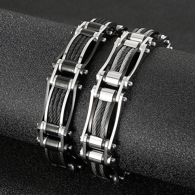 Kemstone Men's Titanium Steel Wire Rope Bracelet - Urban Cycling Inspired Design, Adjustable Cuff for Casual & Outdoor Style KB139387-KFC