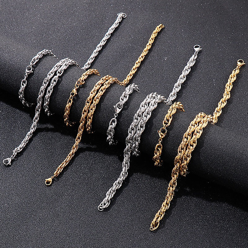 Kemstone Heavy Rope Twist Stainless Steel Chain – Bold Hip-Hop Men’s Necklace & Bracelet KS138928-Z