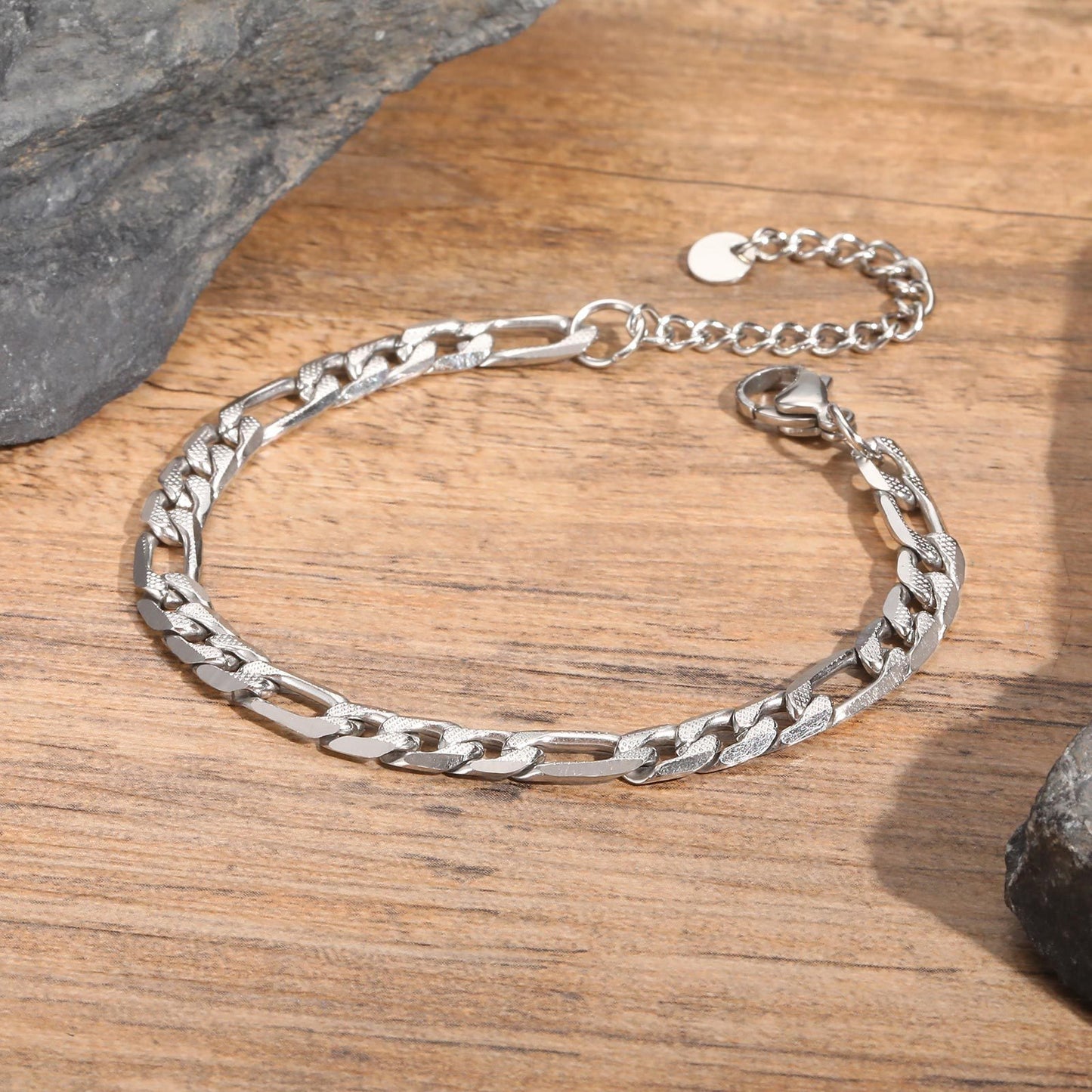 Pulsera Kemstone de acero inoxidable 3:1 con cadena NK de titanio y acero - 5 mm/7 mm, joyería unisex de oro y acero para uso diario BR-1076