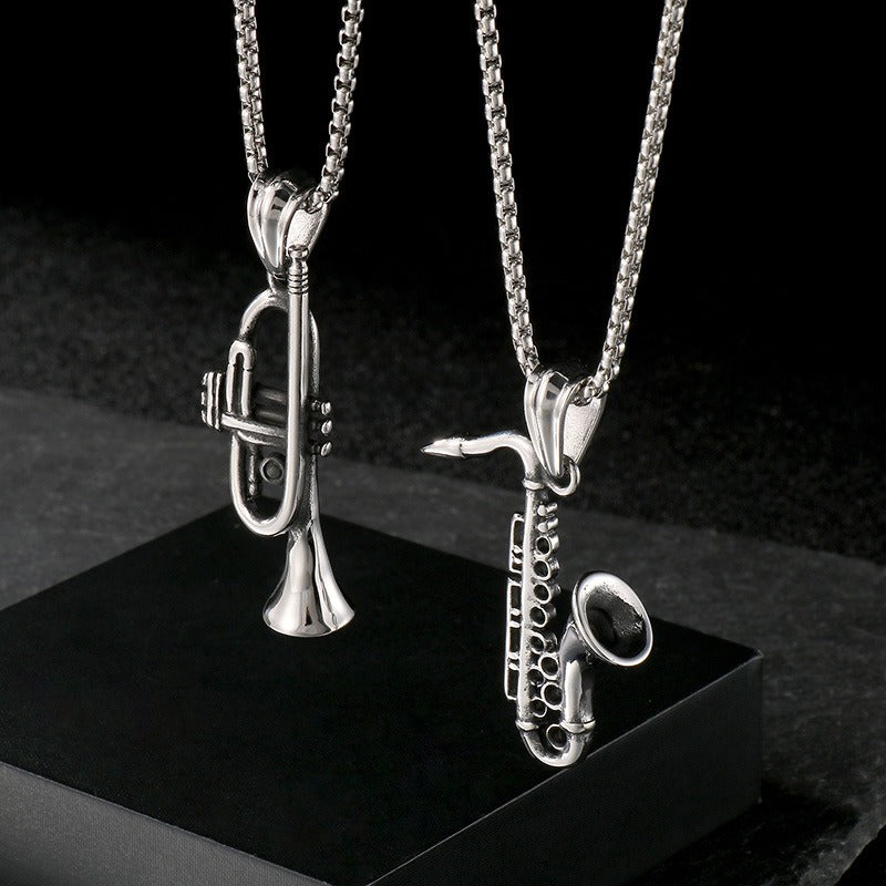 Kemstone Titanium Steel Skull Pendant Necklace with Musical Instruments – Hip Hop KP55730-BD