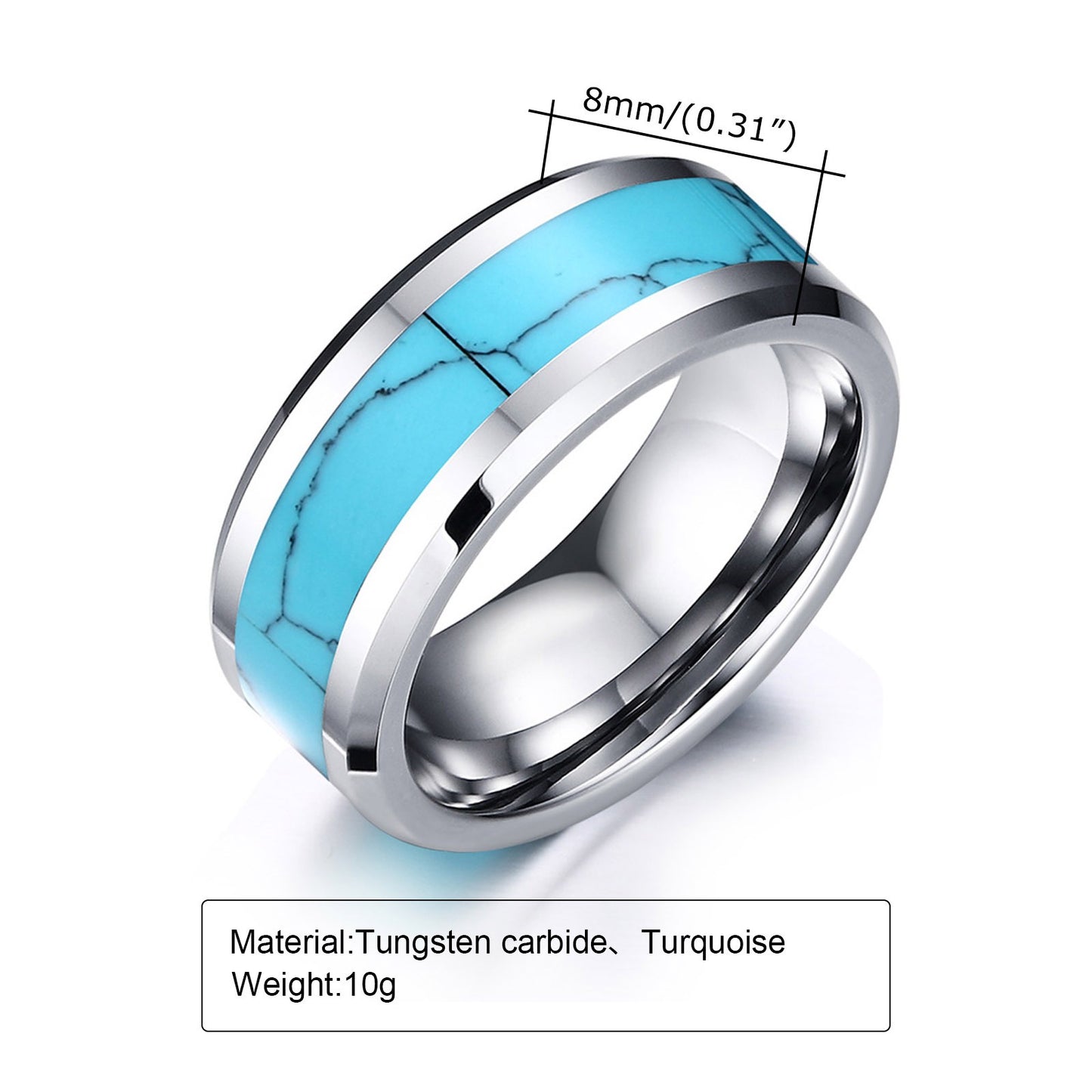 Kemstone Men’s Turquoise Inlay Tungsten Carbide Flat-Edge Ring TCR-023