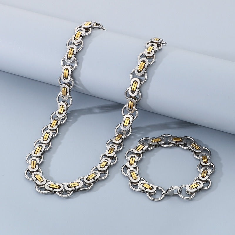 Kemstone Men’s Byzantine Chain – 15mm Stainless Steel Necklace & Bracelet | Hip Hop Gothic KB157714-Zm