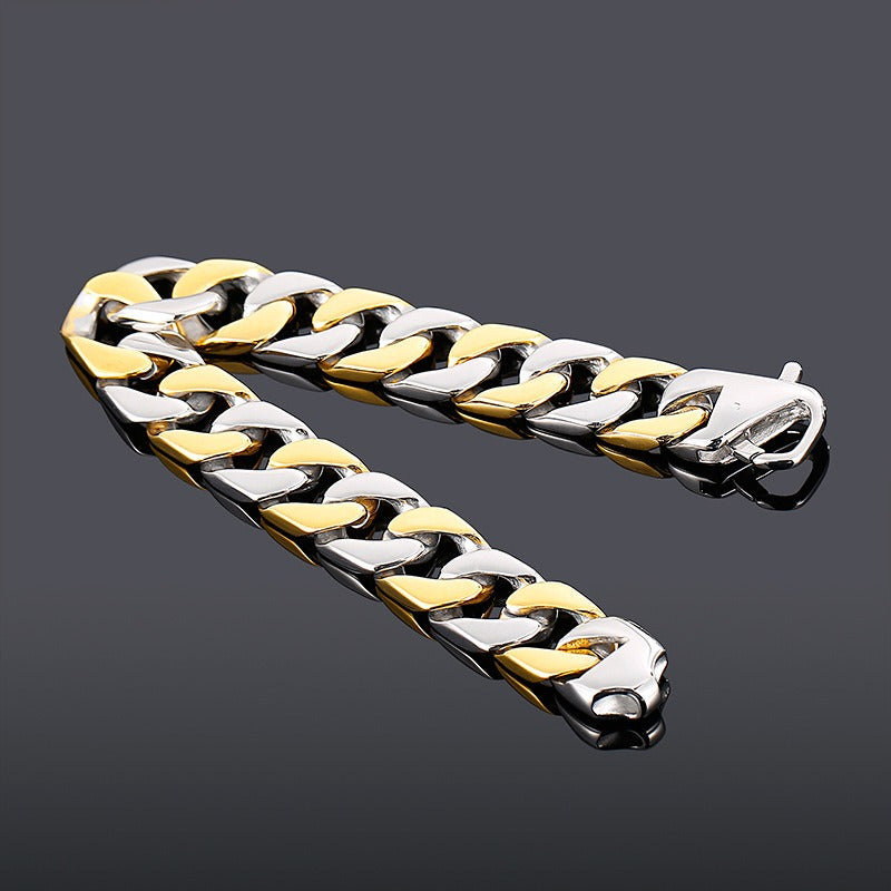 Kemstone Men’s Stainless Steel Cuban Chain Bracelet – 21cm Street Style Gothic Power Link KB27123-D