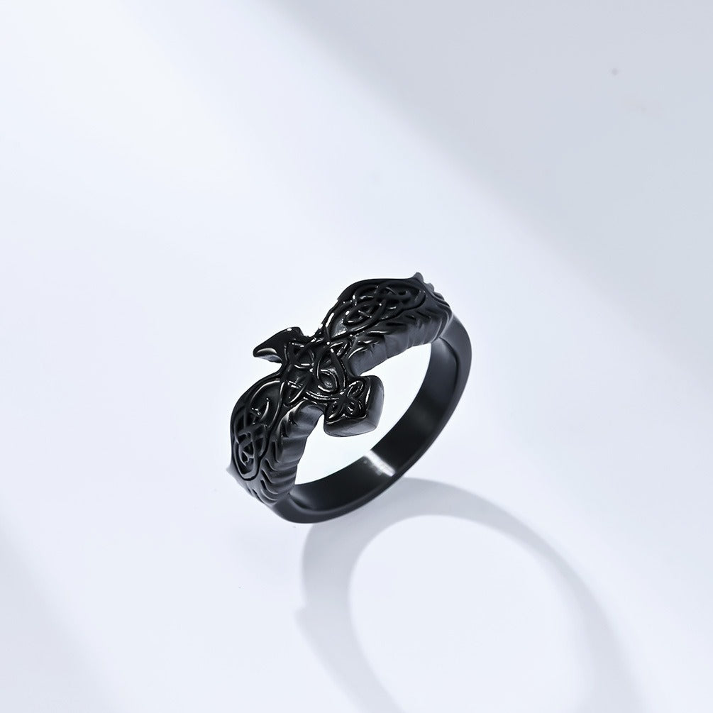 Kemstone Titanium Steel Celtic Eagle Knot Ring for Men, Vintage Symbolic Band, Silver/Gold/Black K-R718