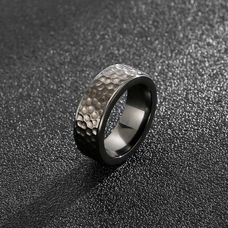 Kemstone Vintage Hammered Titanium Steel Ring for Men β Punk Matte Black or Silver KR92126-K