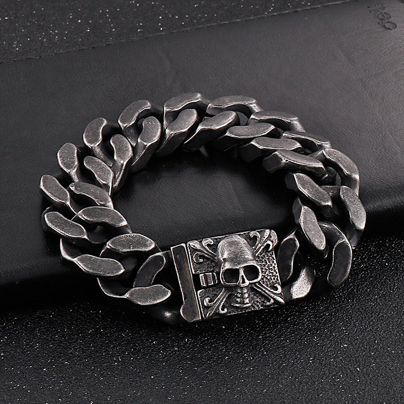 Kemstone Titanium Steel Skull Cuban Chain Bracelet – Bold Streetwear Men’s Accessory KB69725-BD