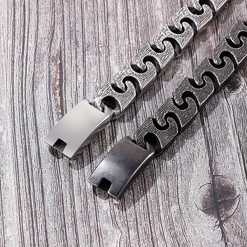 Kemstone Gothic Titanium Steel Bracelet for Men – Rustic Geometric Chain with Matte Industrial Finish KB137016-BDJX