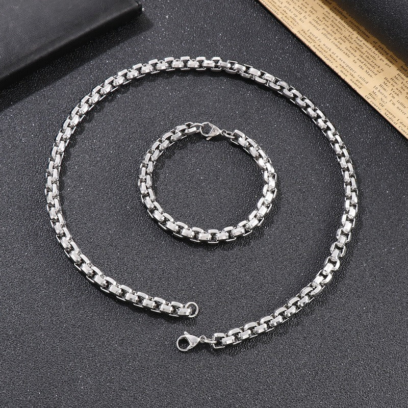 Kemstone Square Bead Chain Necklace – Textured Titanium Steel Jewelry for Men | Gothic Urban Streetwear KS139200-Z