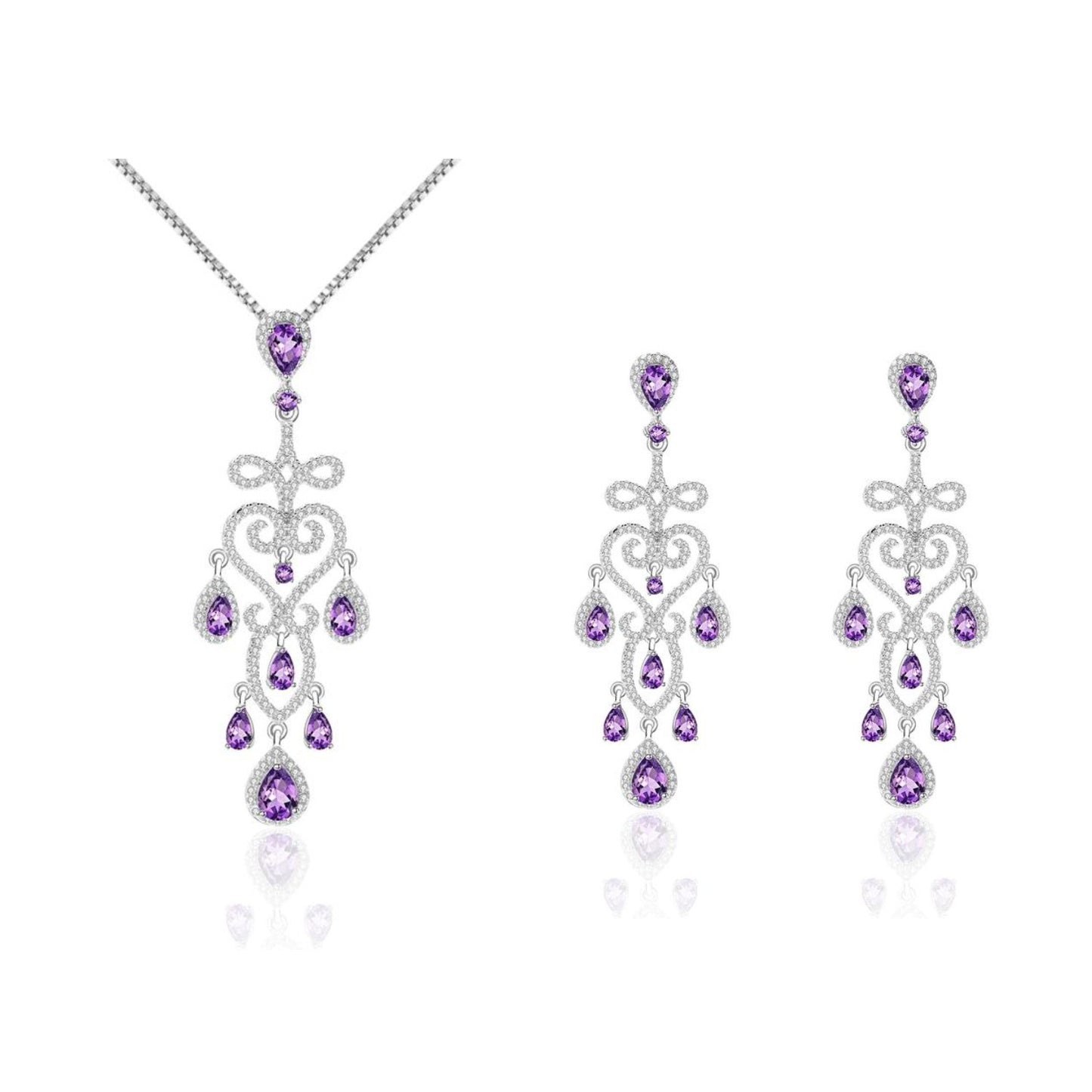 Kemstone Natürliche Amethyst-Kronleuchter-Ohrringe mit Zirkonia-Akzenten – Elegante Edelstein-Anhänger, K245022E