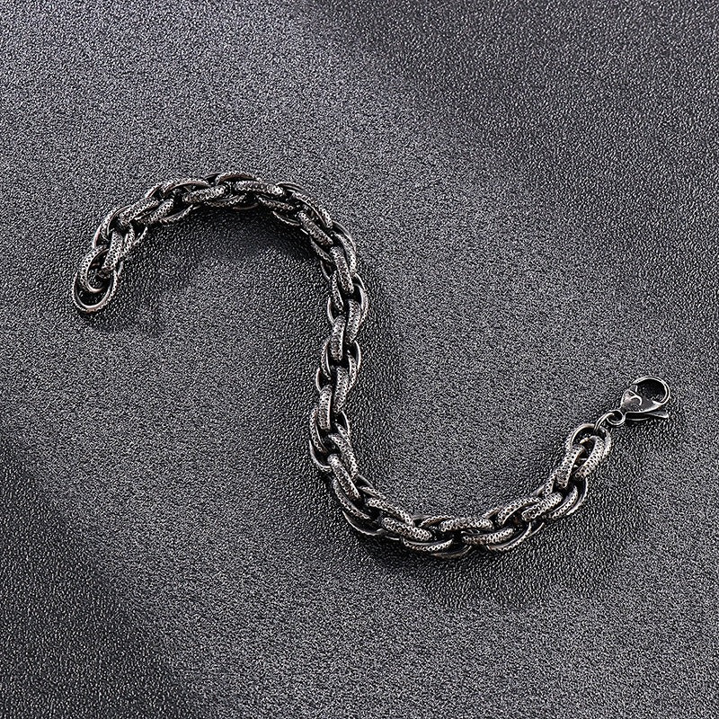 Kemstone Vintage Matte Black Titanium Steel Chunky Twisted Chain Bracelet & Necklace for Men KS141111-Z