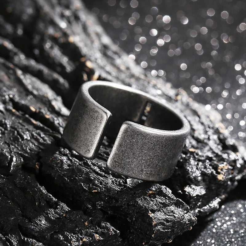 Kemstone Gothic Cross Adjustable Ring – Distressed Titanium Steel Openwork Men’s Jewelry KR104680