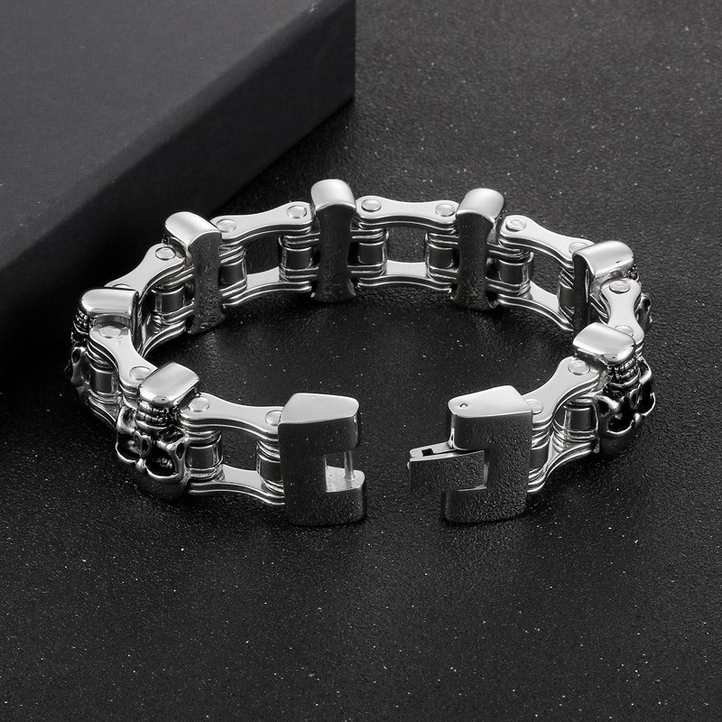 Kemstone Men’s Titanium Steel Skull Chain Bracelet – Gothic Biker Jewelry KB40290