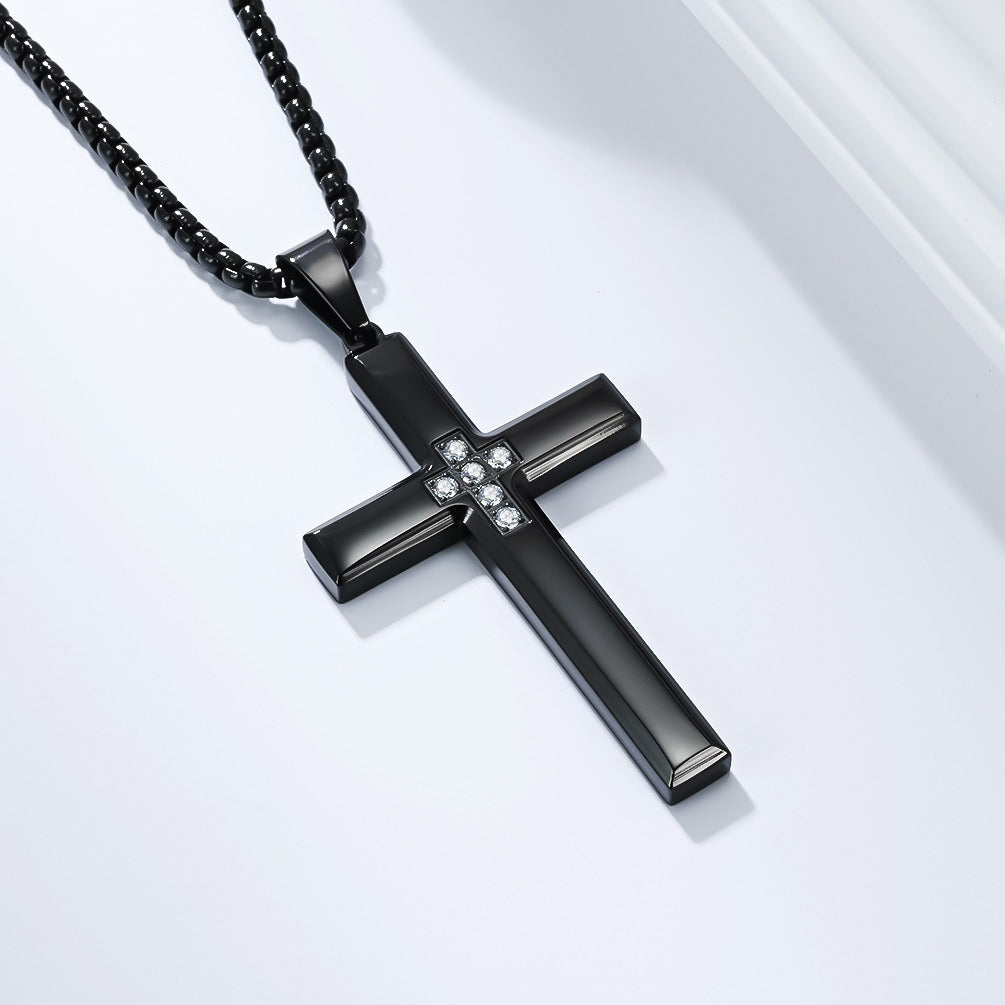 Kemstone Titanium Steel Cross Necklace – Minimalist Zircon Pendant K-PT642