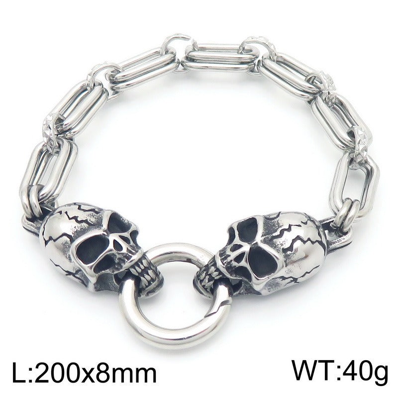 Kemstone Men’s Titanium Steel Snake & Skull Bracelet – Gothic Punk Chain KB189698-Z