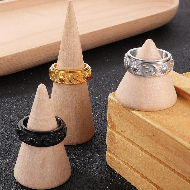 Anello rotante celeste Kemstone - Gioiello minimalista in acciaio al titanio con sole, luna e stelle per uomo, antistress e accessorio elegante per tutti i giorni KR105136