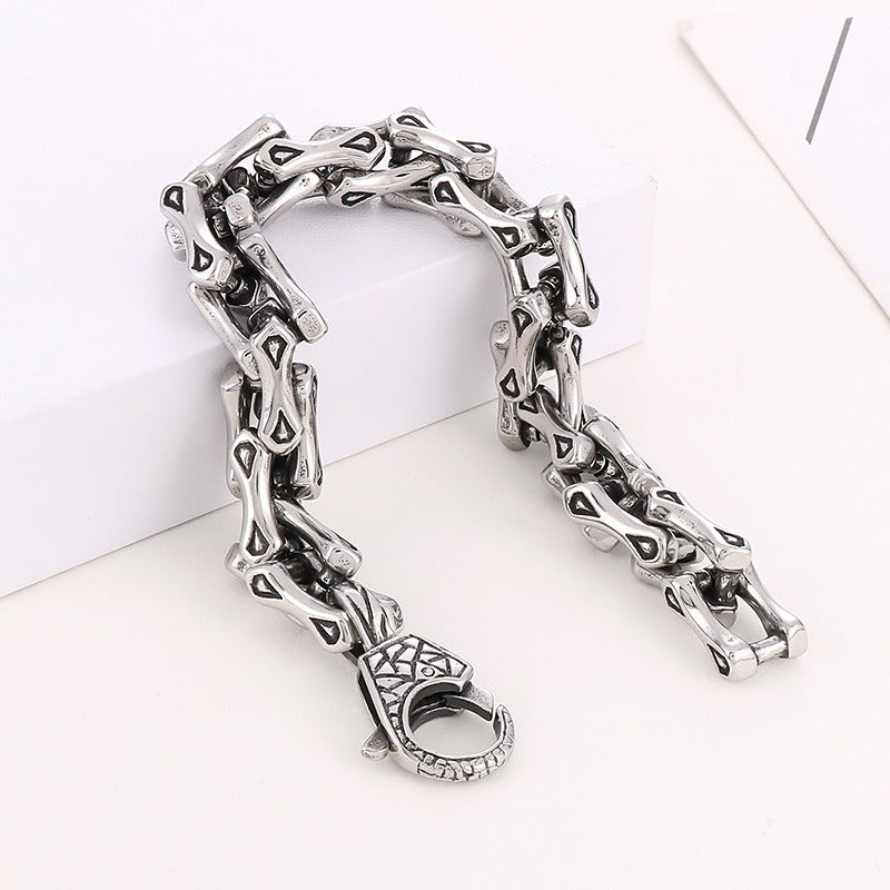 Kemstone Men’s Titanium Steel Bone Chain Bracelet – Vintage Biker Cuban Link Jewelry KB164110-KJX